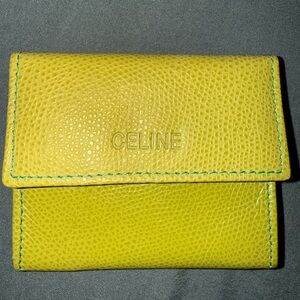 Celine Green and Yellow Leather Card/Coin Wallet